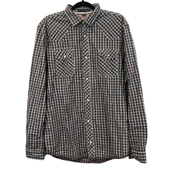 Buffalo David Bitton Plaid Button-Down Shirt L Long Sleeve Snap Pockets Red Blac - Picture 1 of 13